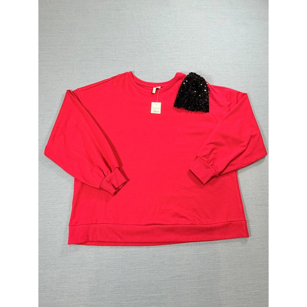 Cato Sweatshirt Women 18/20W Red NEW Sequin Bow Holiday Plus Sportswear